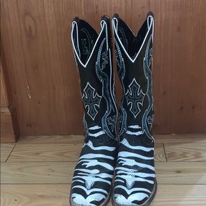 Zebra and cross print cowboy boots